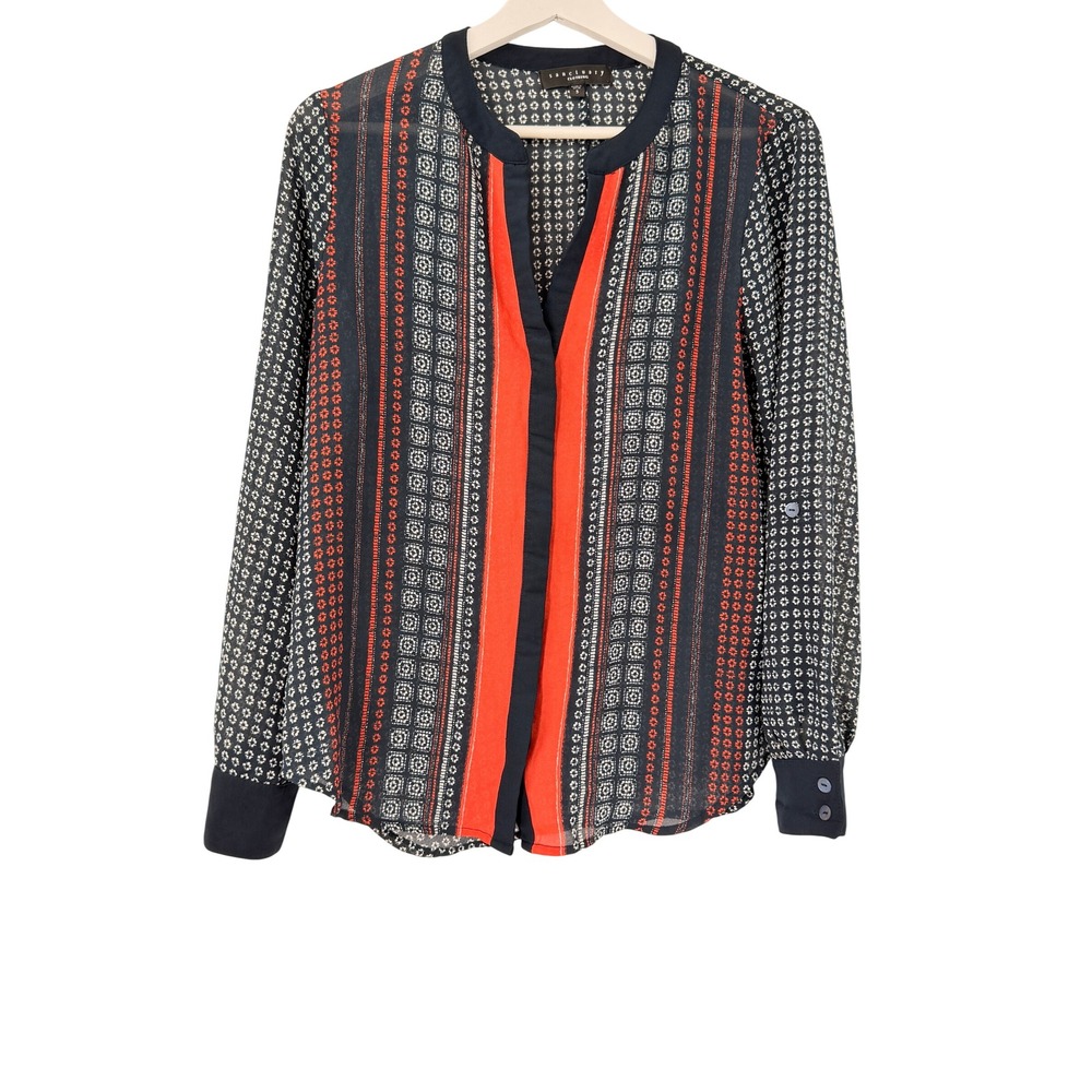 Sanctuary Blouse Womens Small Navy Orange Geometric Striped B897-Z82 Boho Top